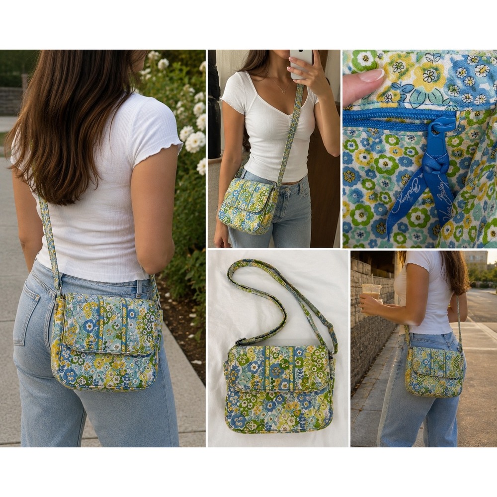 Vera Bradley Blue Rhapsody Floral Quilted Cotton Crossbody Bag Adjustable Strap